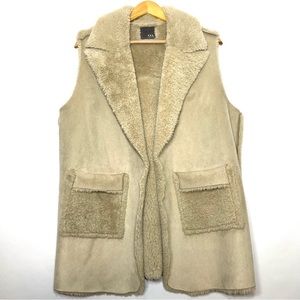 Shearling Faux Fur Suede Vest w/ Pockets